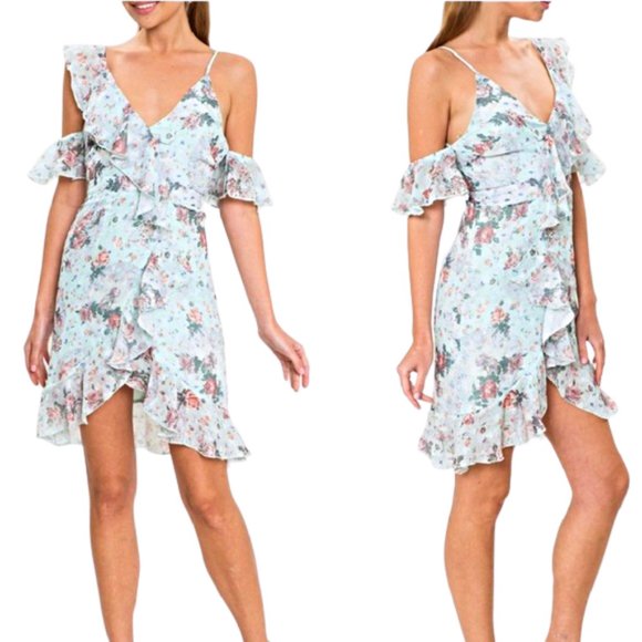 Mint blue/green, floral, ruffle, short, mini, day to night, summer dress - Picture 2 of 8